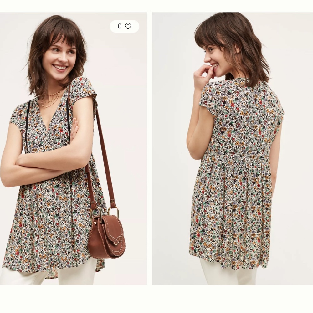 Anthropologie Multicolor Floral V‑Neck Tiered Tunic
